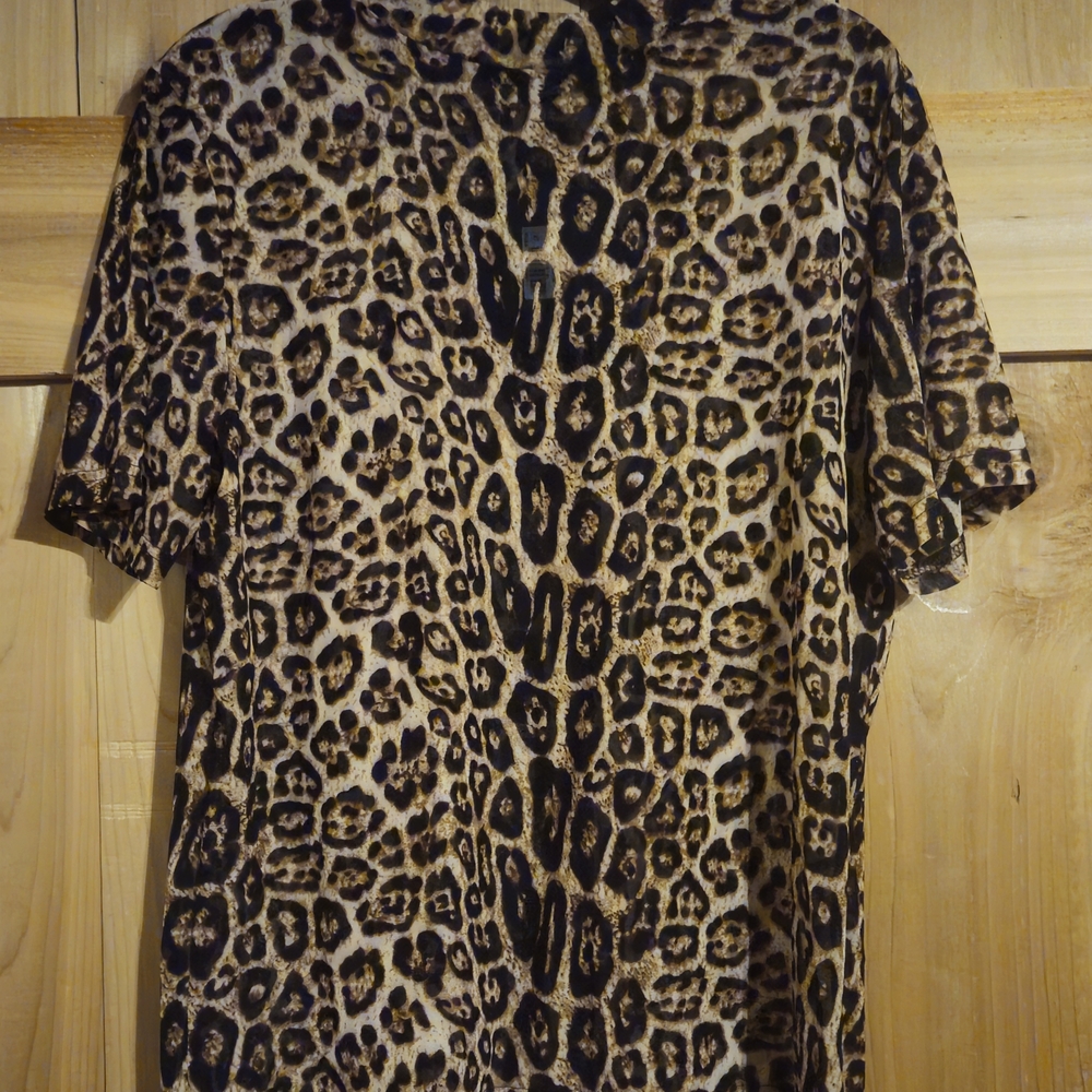 Leopard Print Stay Wild Mesh Short Sleeve Top - Brown/Black - Picture 2 of 5